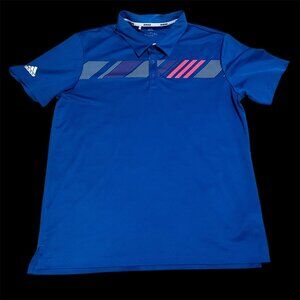 Adidas Mens Blue Polo Shirt With Graphic Detailing - Short Sleeve Size L - Perfo
